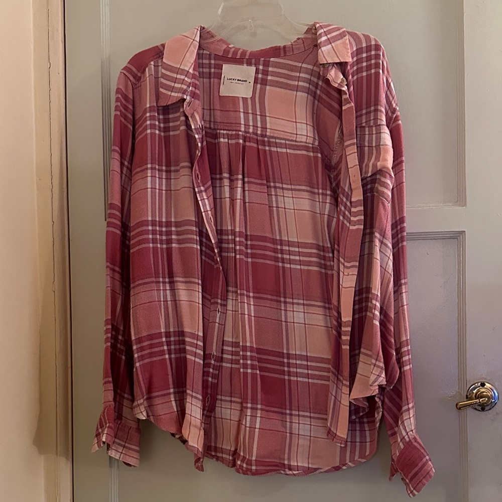 Lucky Brand Pink and White Plaid Shirt